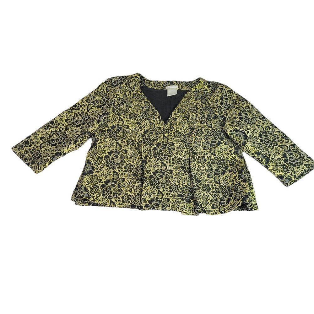 Worthington metallic gold embroidered floral dressy dinner evening dress jacket